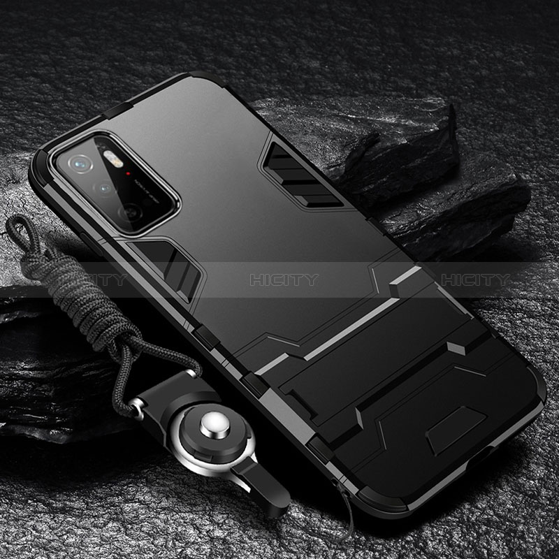 Custodia Silicone e Plastica Opaca Cover con Supporto R01 per Xiaomi Redmi Note 10 5G Nero