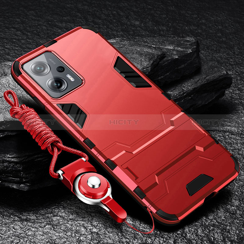 Custodia Silicone e Plastica Opaca Cover con Supporto R01 per Xiaomi Redmi Note 12T Pro 5G Rosso