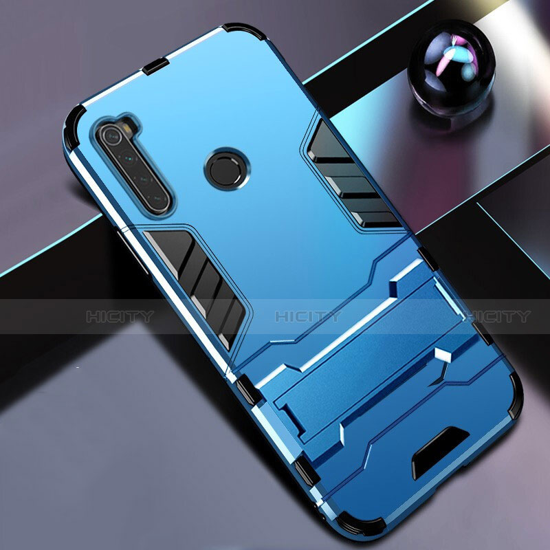 Custodia Silicone e Plastica Opaca Cover con Supporto R01 per Xiaomi Redmi Note 8T Cielo Blu