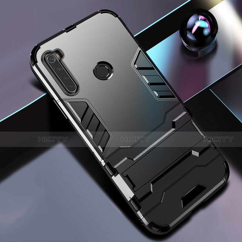 Custodia Silicone e Plastica Opaca Cover con Supporto R01 per Xiaomi Redmi Note 8T Nero