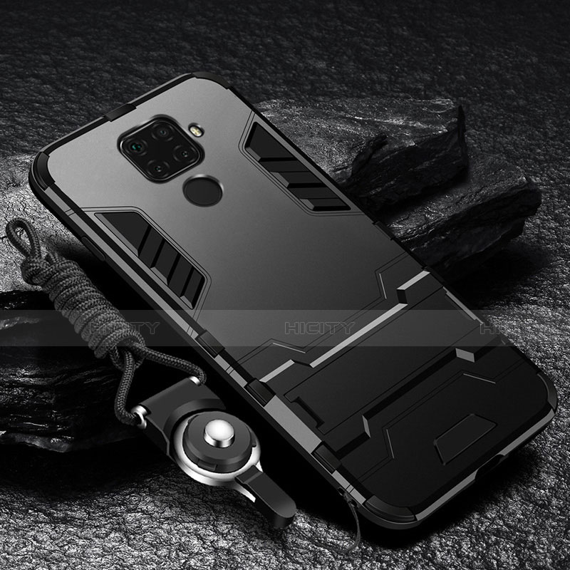 Custodia Silicone e Plastica Opaca Cover con Supporto R01 per Xiaomi Redmi Note 9 Nero