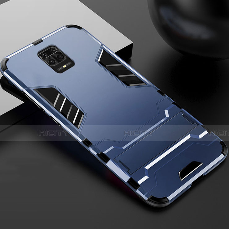 Custodia Silicone e Plastica Opaca Cover con Supporto R01 per Xiaomi Redmi Note 9S Blu