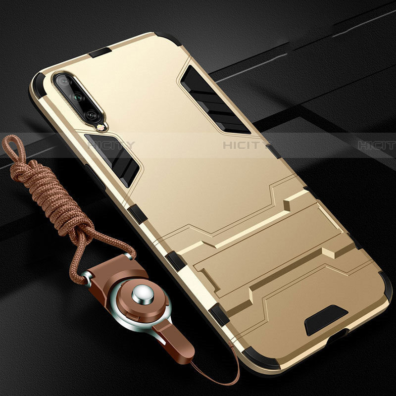 Custodia Silicone e Plastica Opaca Cover con Supporto R02 per Samsung Galaxy A90 5G Oro