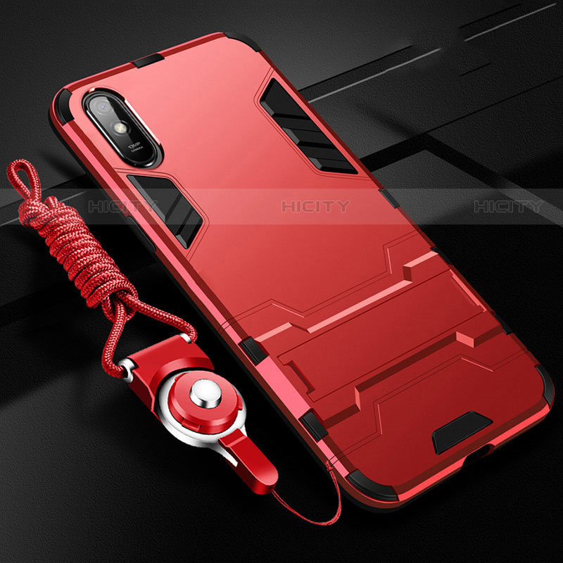 Custodia Silicone e Plastica Opaca Cover con Supporto R02 per Xiaomi Redmi 9A Rosso