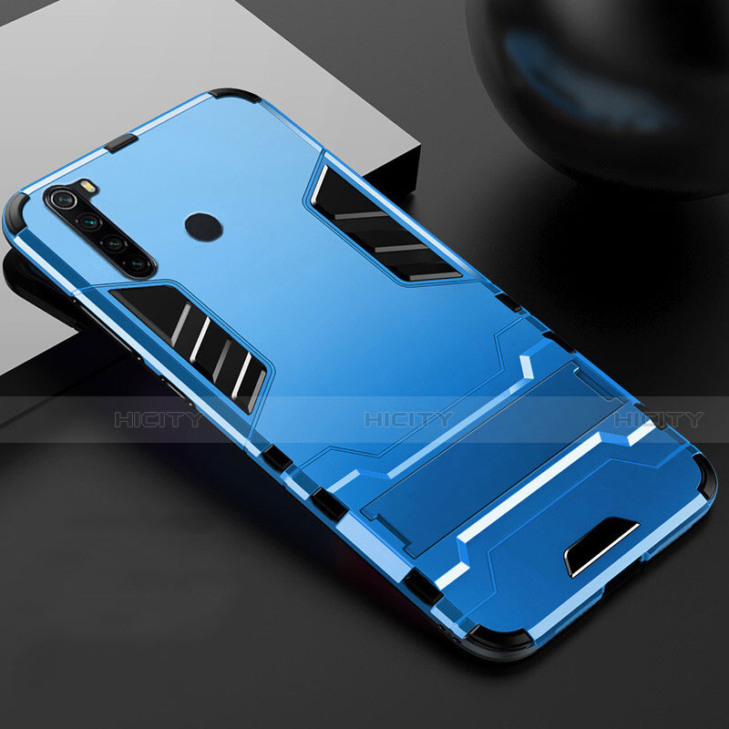 Custodia Silicone e Plastica Opaca Cover con Supporto R02 per Xiaomi Redmi Note 8T Cielo Blu