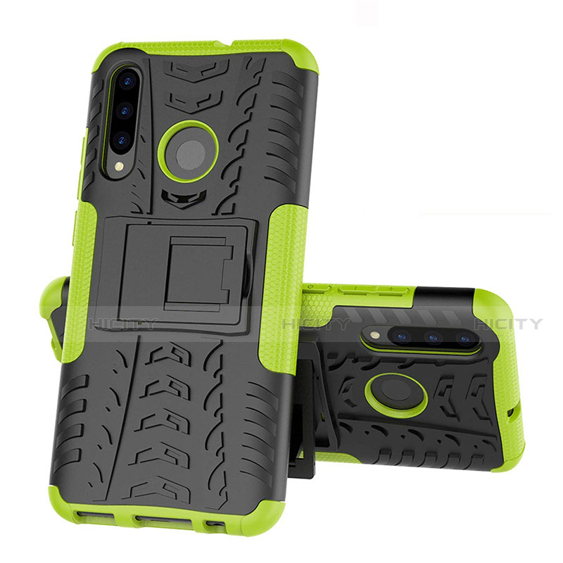 Custodia Silicone e Plastica Opaca Cover con Supporto R03 per Huawei Honor 10i Verde