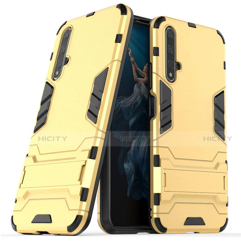 Custodia Silicone e Plastica Opaca Cover con Supporto R03 per Huawei Honor 20 Oro