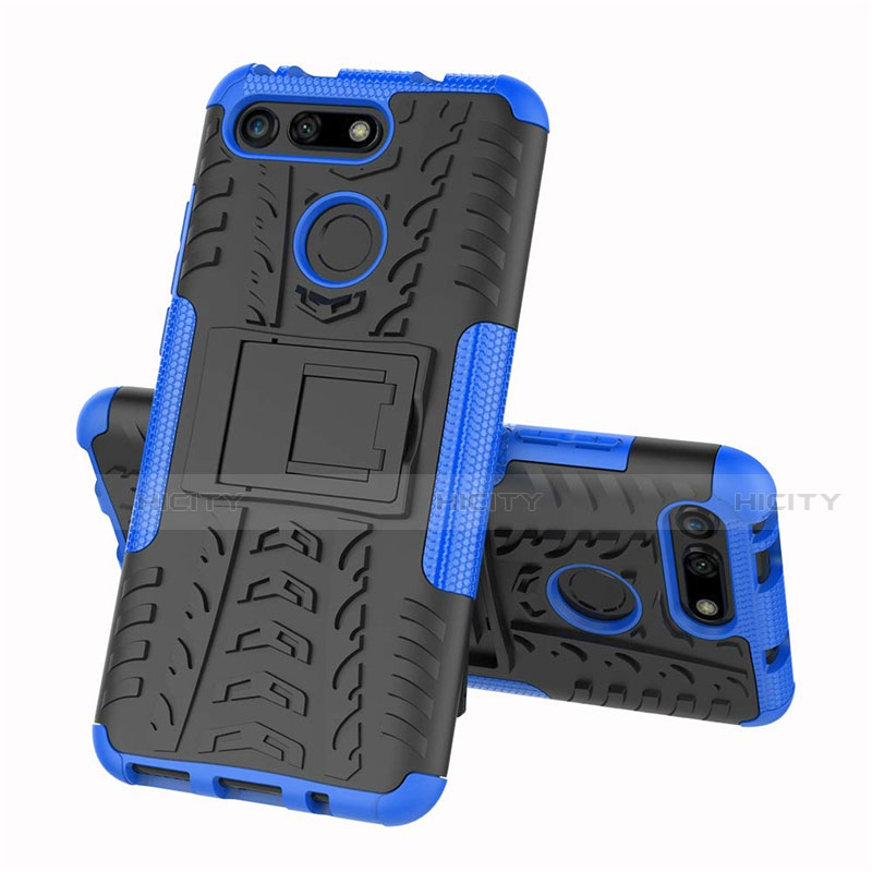 Custodia Silicone e Plastica Opaca Cover con Supporto R03 per Huawei Honor V20 Blu