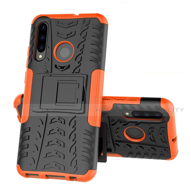 Custodia Silicone e Plastica Opaca Cover con Supporto R03 per Huawei P Smart+ Plus (2019) Arancione