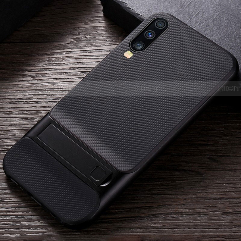 Custodia Silicone e Plastica Opaca Cover con Supporto R03 per Samsung Galaxy A70 Nero