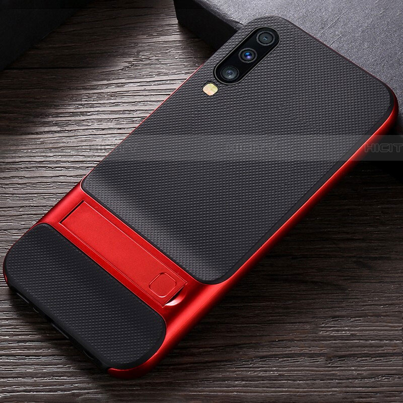 Custodia Silicone e Plastica Opaca Cover con Supporto R03 per Samsung Galaxy A70S Rosso