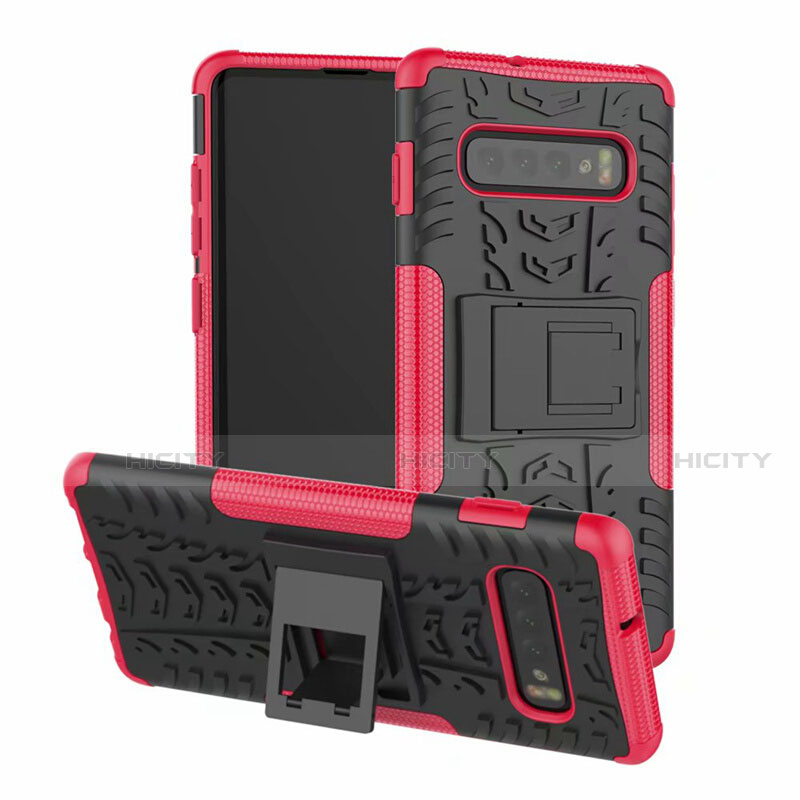 Custodia Silicone e Plastica Opaca Cover con Supporto R03 per Samsung Galaxy S10 5G Rosa Caldo