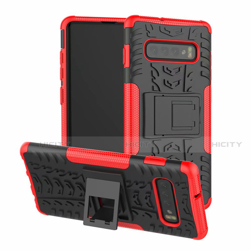 Custodia Silicone e Plastica Opaca Cover con Supporto R03 per Samsung Galaxy S10 5G Rosso