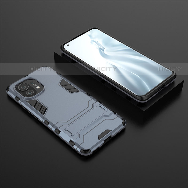 Custodia Silicone e Plastica Opaca Cover con Supporto R03 per Xiaomi Mi 11 Lite 4G Blu