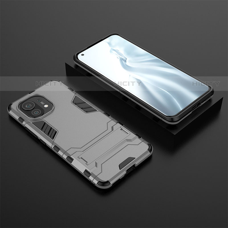 Custodia Silicone e Plastica Opaca Cover con Supporto R03 per Xiaomi Mi 11 Lite 4G Grigio