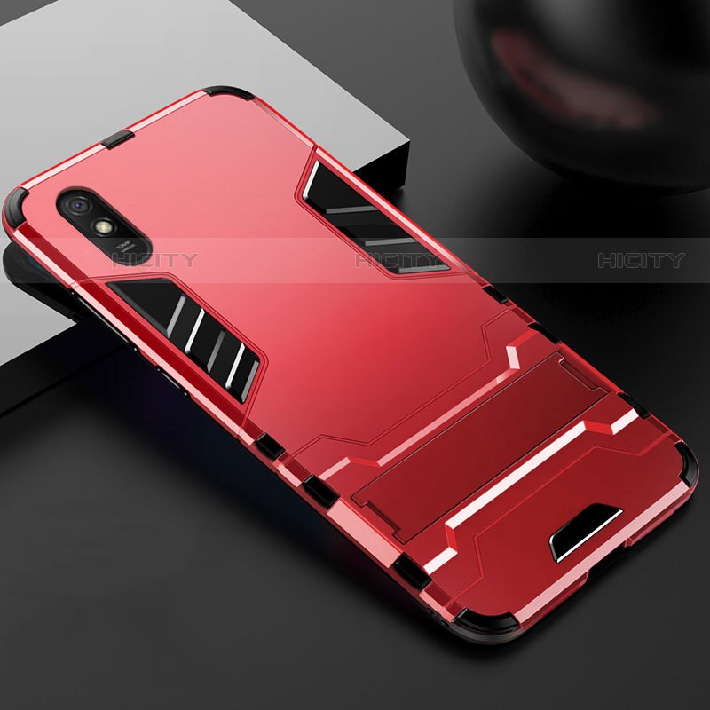 Custodia Silicone e Plastica Opaca Cover con Supporto R03 per Xiaomi Redmi 9A Rosso