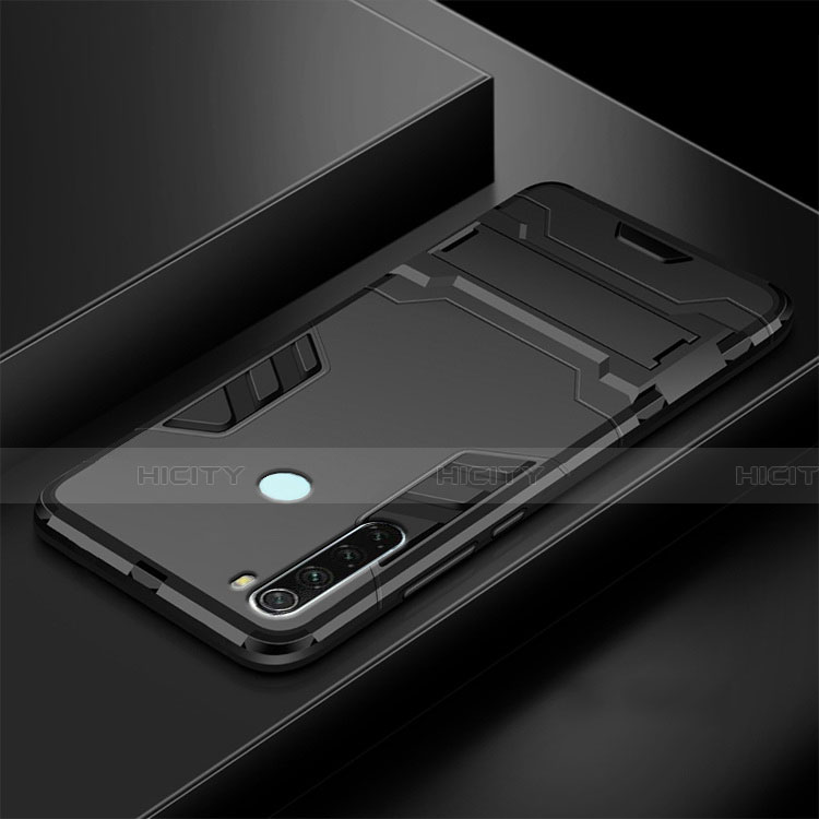 Custodia Silicone e Plastica Opaca Cover con Supporto R03 per Xiaomi Redmi Note 8 (2021) Nero