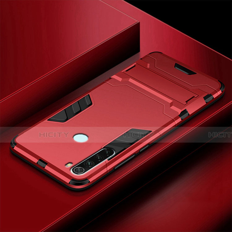 Custodia Silicone e Plastica Opaca Cover con Supporto R03 per Xiaomi Redmi Note 8 (2021) Rosso