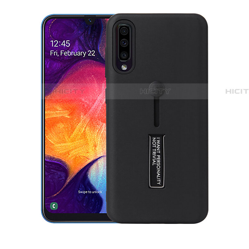 Custodia Silicone e Plastica Opaca Cover con Supporto R04 per Samsung Galaxy A70 Nero