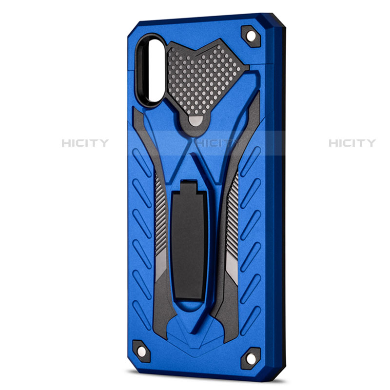 Custodia Silicone e Plastica Opaca Cover con Supporto R04 per Xiaomi Redmi 9A Blu