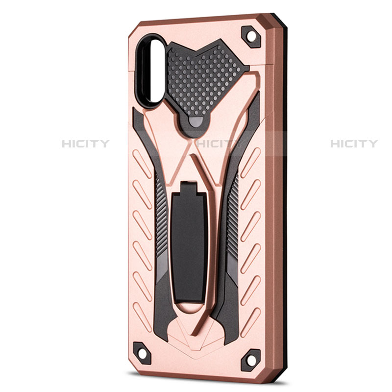 Custodia Silicone e Plastica Opaca Cover con Supporto R04 per Xiaomi Redmi 9A Oro Rosa