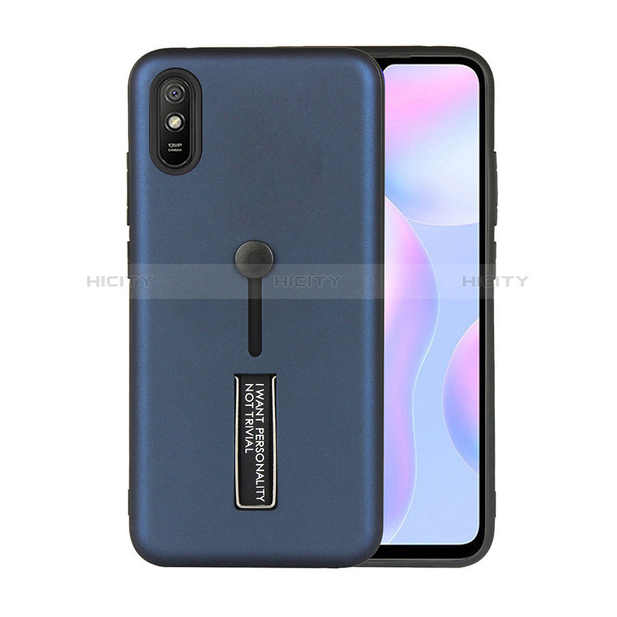 Custodia Silicone e Plastica Opaca Cover con Supporto R05 per Xiaomi Redmi 9A Blu