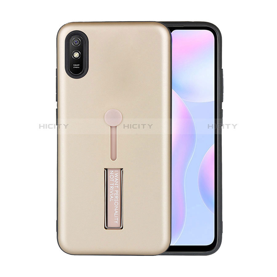 Custodia Silicone e Plastica Opaca Cover con Supporto R05 per Xiaomi Redmi 9A Oro