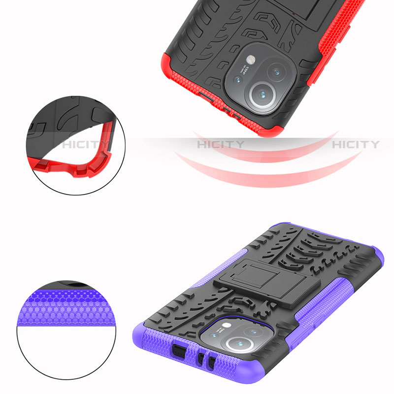 Custodia Silicone e Plastica Opaca Cover con Supporto R06 per Xiaomi Mi 11 5G