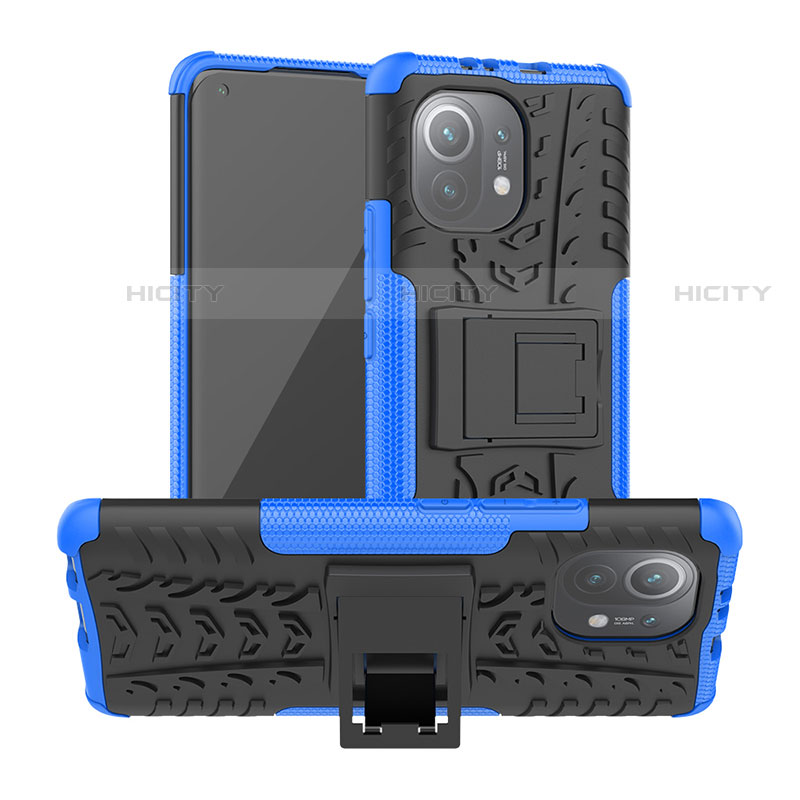 Custodia Silicone e Plastica Opaca Cover con Supporto R06 per Xiaomi Mi 11 5G Blu