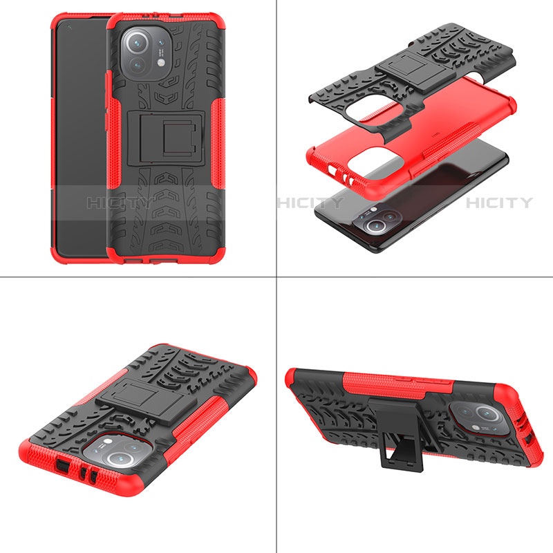 Custodia Silicone e Plastica Opaca Cover con Supporto R06 per Xiaomi Mi 11 Lite 4G