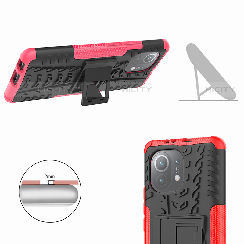 Custodia Silicone e Plastica Opaca Cover con Supporto R07 per Xiaomi Mi 11 5G