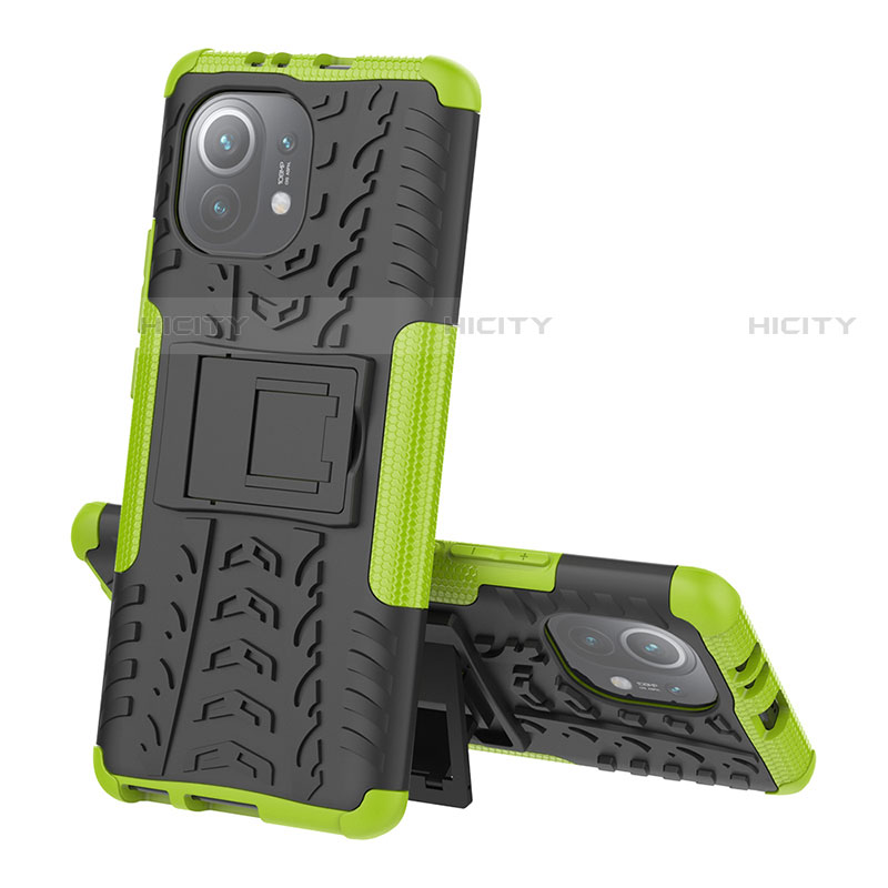 Custodia Silicone e Plastica Opaca Cover con Supporto R07 per Xiaomi Mi 11 Lite 5G NE Verde