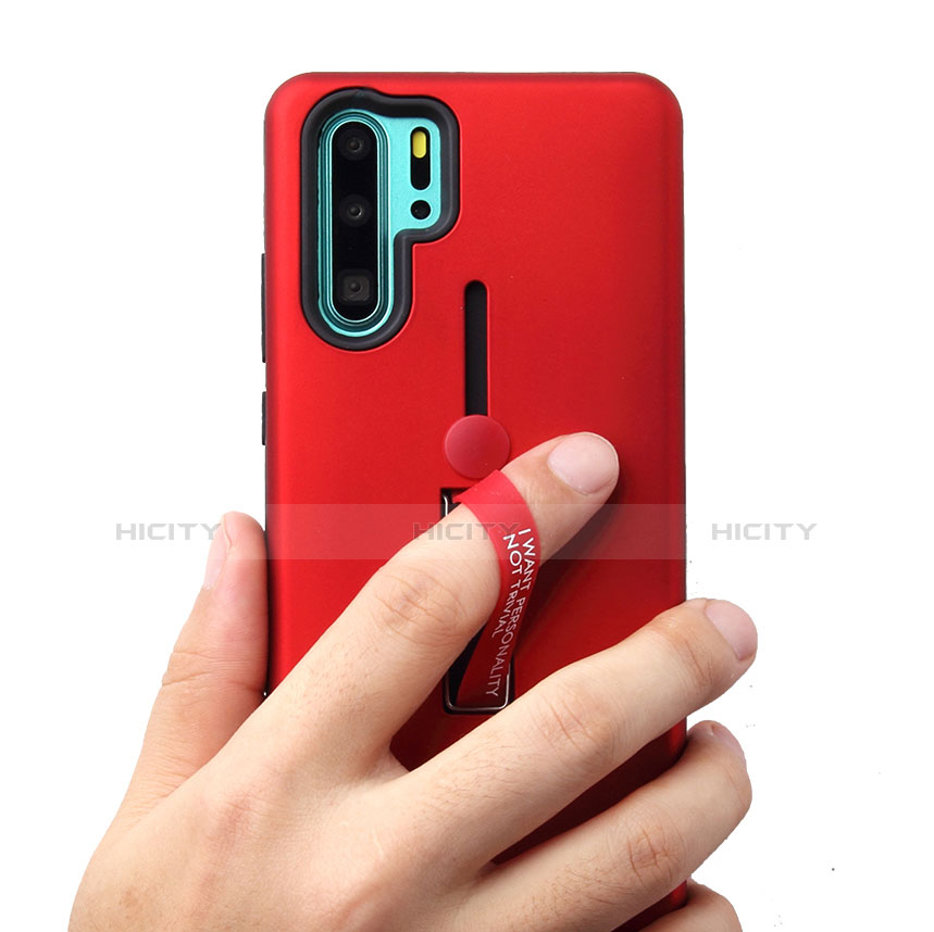 Custodia Silicone e Plastica Opaca Cover con Supporto T01 per Huawei P30 Pro