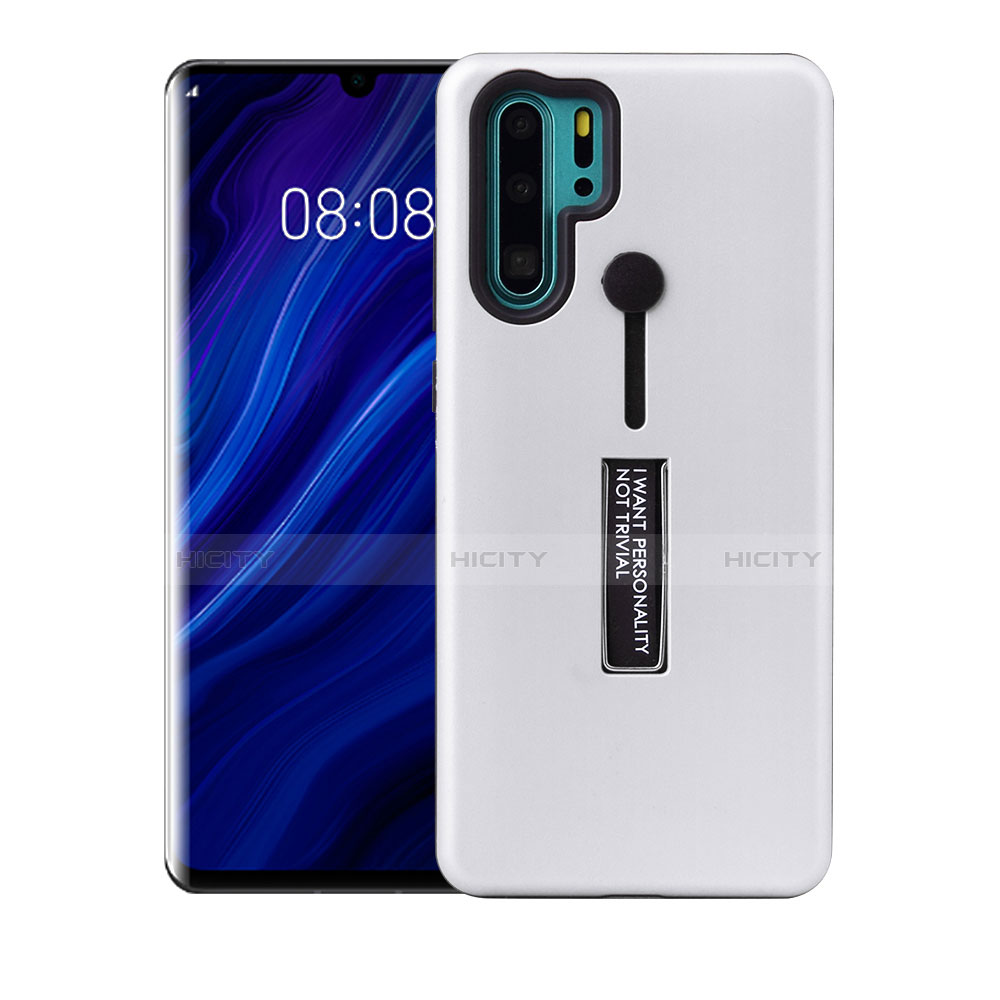 Custodia Silicone e Plastica Opaca Cover con Supporto T01 per Huawei P30 Pro New Edition Bianco