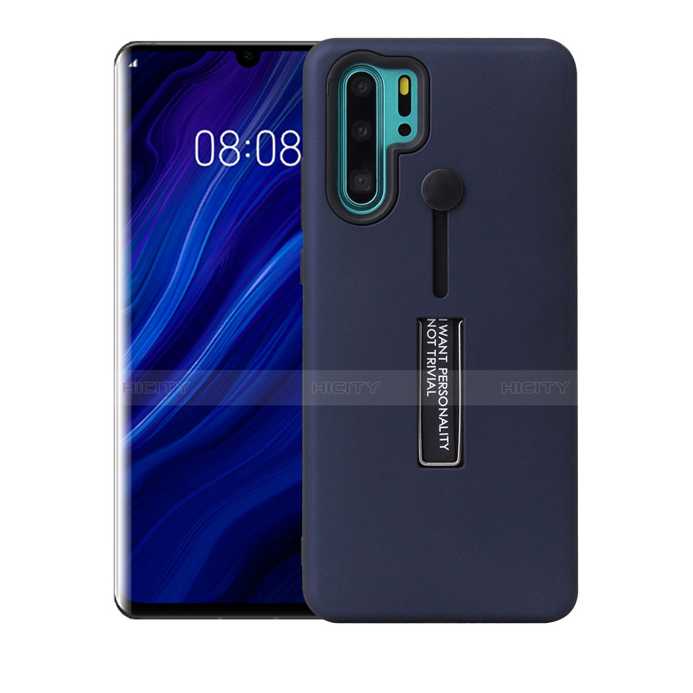 Custodia Silicone e Plastica Opaca Cover con Supporto T01 per Huawei P30 Pro New Edition Blu