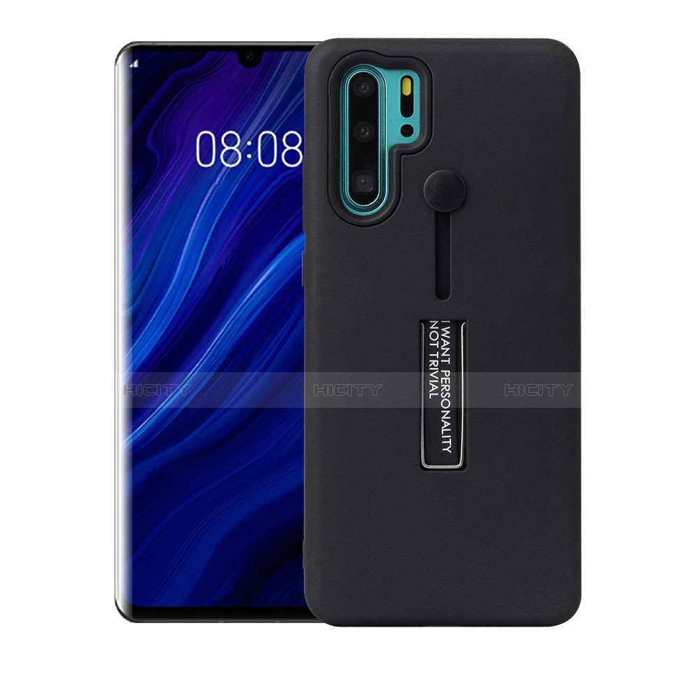 Custodia Silicone e Plastica Opaca Cover con Supporto T01 per Huawei P30 Pro New Edition Nero