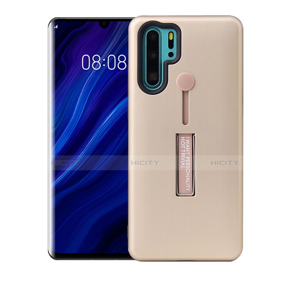 Custodia Silicone e Plastica Opaca Cover con Supporto T01 per Huawei P30 Pro New Edition Oro