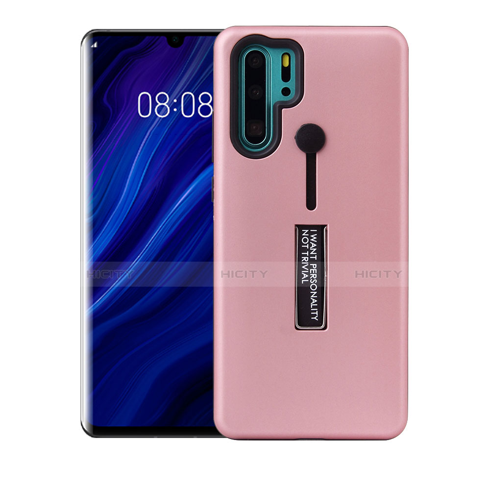 Custodia Silicone e Plastica Opaca Cover con Supporto T01 per Huawei P30 Pro New Edition Oro Rosa