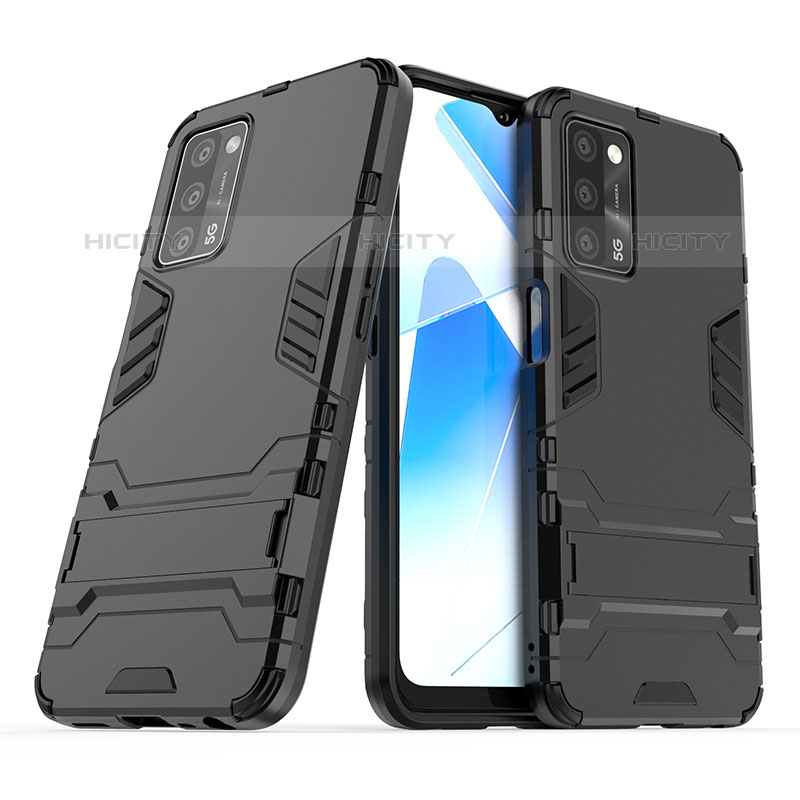 Custodia Silicone e Plastica Opaca Cover con Supporto T01 per Oppo A53s 5G Nero