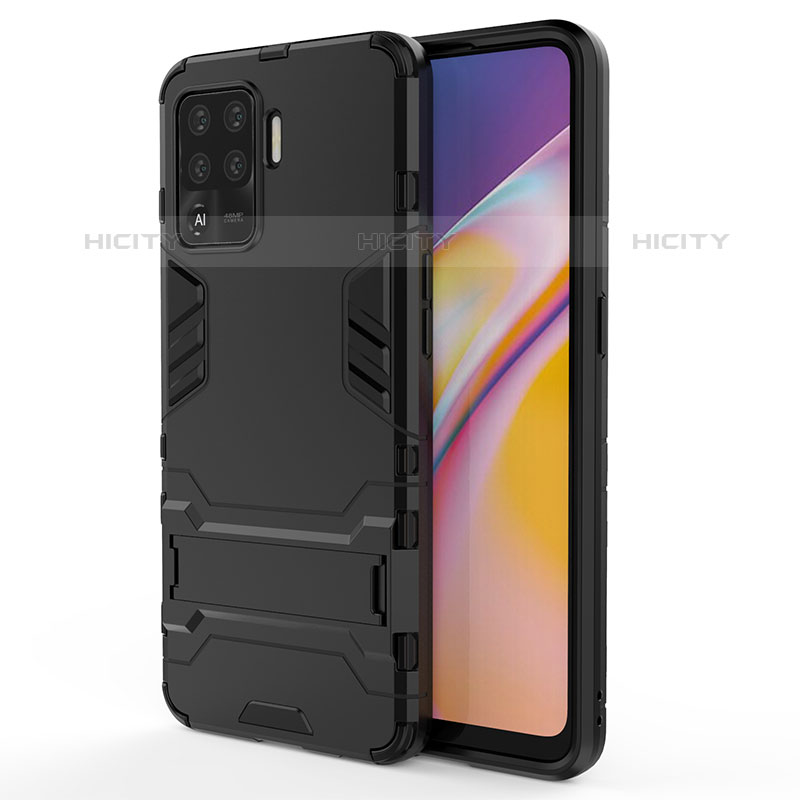 Custodia Silicone e Plastica Opaca Cover con Supporto T01 per Oppo A94 4G Nero