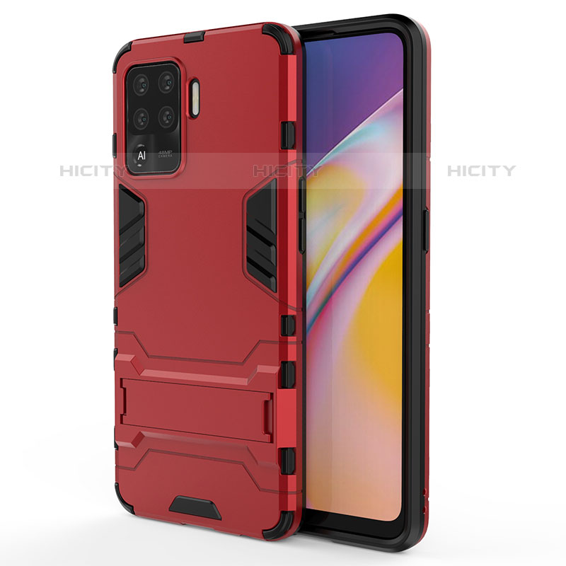 Custodia Silicone e Plastica Opaca Cover con Supporto T01 per Oppo A94 4G Rosso