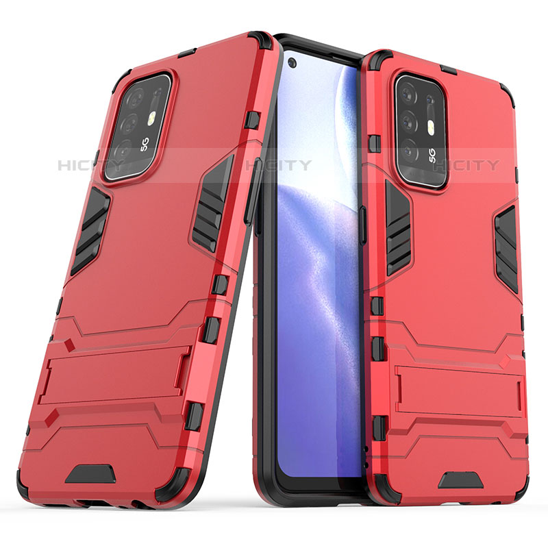 Custodia Silicone e Plastica Opaca Cover con Supporto T01 per Oppo A94 5G Rosso