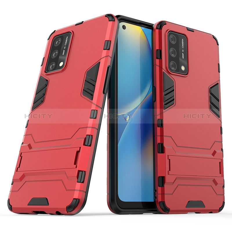 Custodia Silicone e Plastica Opaca Cover con Supporto T01 per Oppo A95 4G Rosso