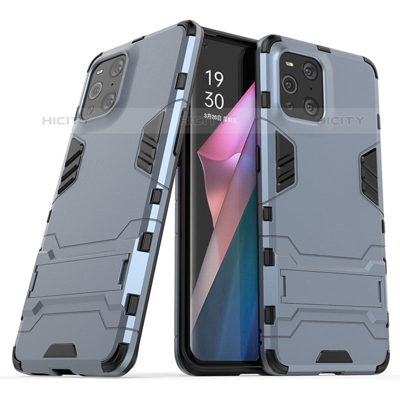 Custodia Silicone e Plastica Opaca Cover con Supporto T01 per Oppo Find X3 Pro 5G