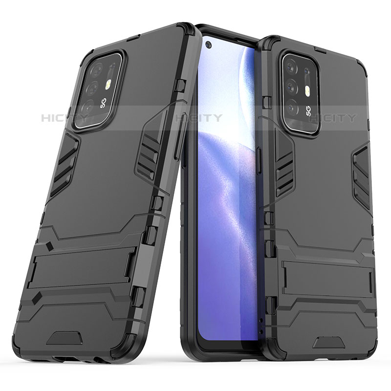 Custodia Silicone e Plastica Opaca Cover con Supporto T01 per Oppo Reno5 Z 5G Nero