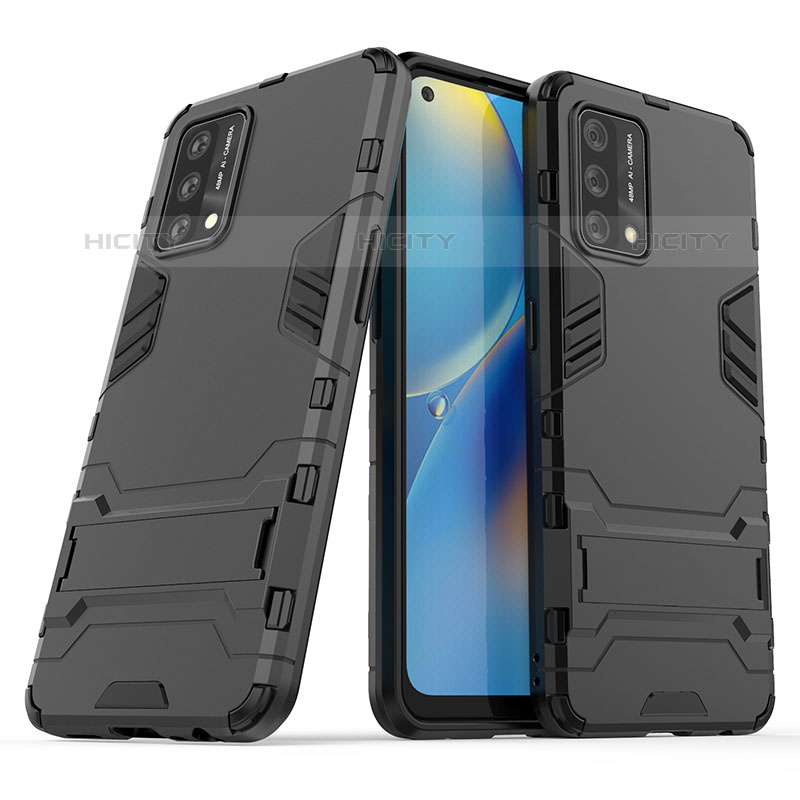 Custodia Silicone e Plastica Opaca Cover con Supporto T01 per Oppo Reno6 Lite Nero