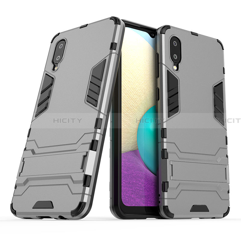 Custodia Silicone e Plastica Opaca Cover con Supporto T01 per Samsung Galaxy A02