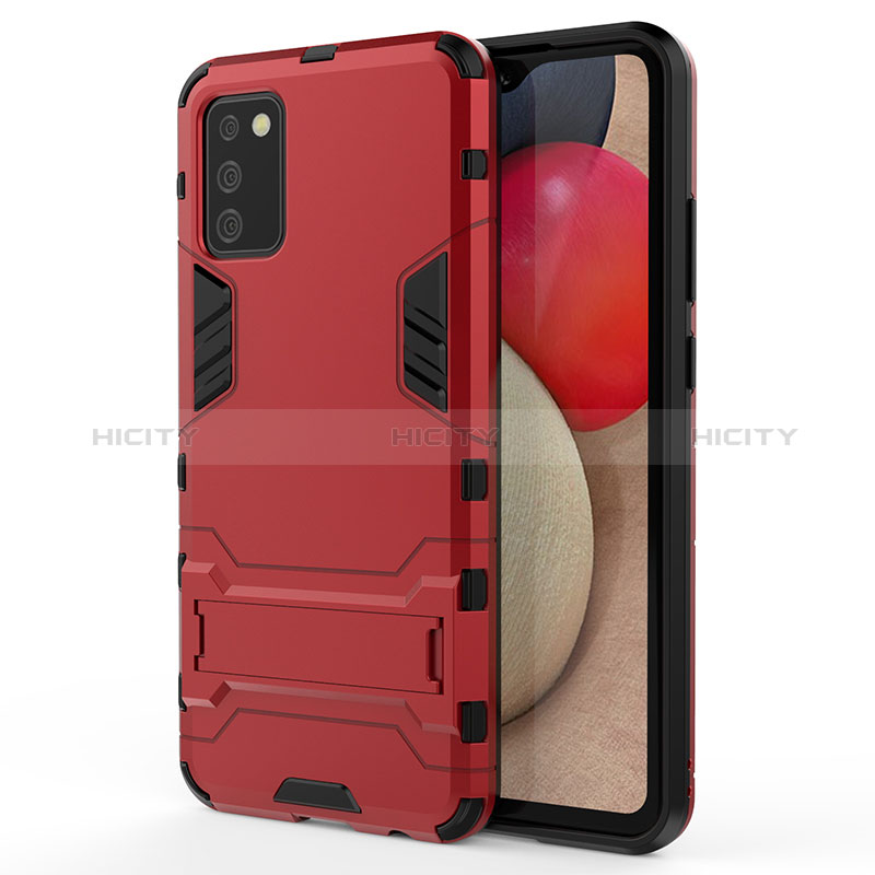 Custodia Silicone e Plastica Opaca Cover con Supporto T01 per Samsung Galaxy A02s Rosso