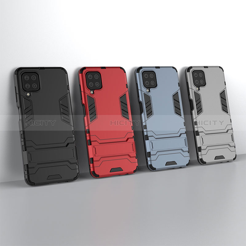 Custodia Silicone e Plastica Opaca Cover con Supporto T01 per Samsung Galaxy A12