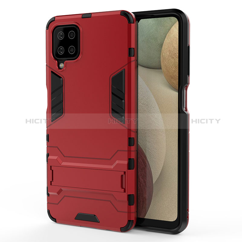 Custodia Silicone e Plastica Opaca Cover con Supporto T01 per Samsung Galaxy A12 5G Rosso